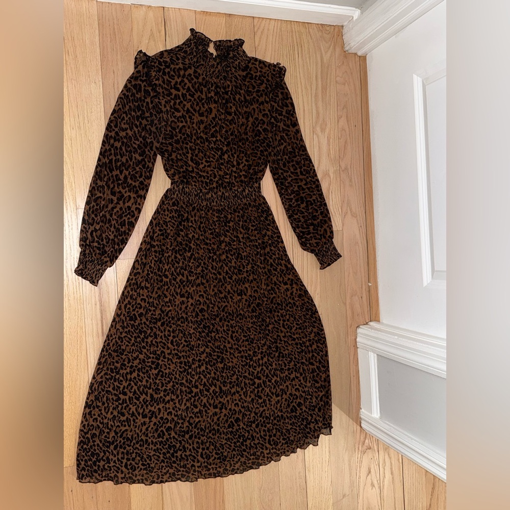 Zara Brown Leopard Print Long Sleeve Dress